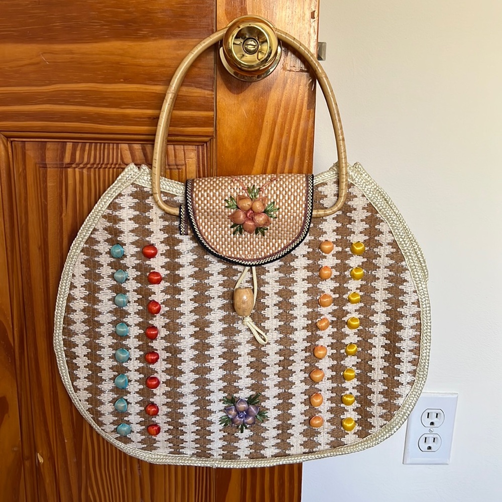 Super cute Round Crochet-Straw Decorated Bag